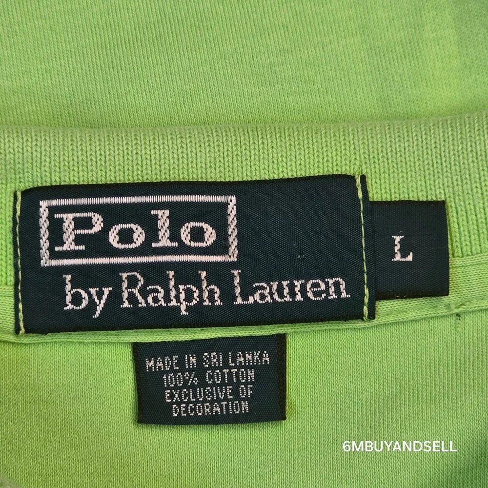 Polo Ralph Lauren Mens Large Lime Green Short Sleeve Pique Cotton Polo Shirt